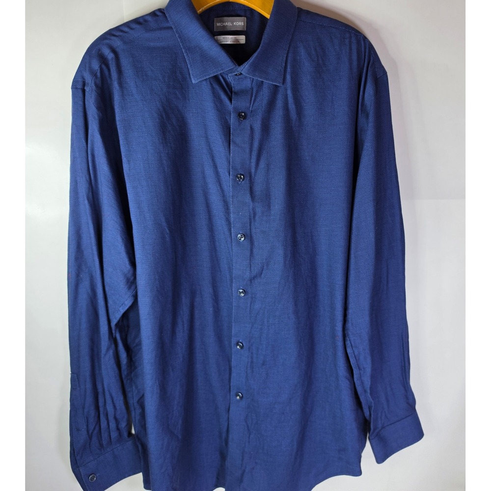 Michael Kors‎ Mens 2XL 18 34/35 Airsoft Stretch Dress Shirt Blue Wrinkle Free